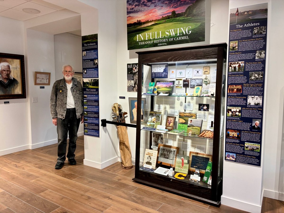 Ron__Kern's tweet photo. The Carmel Clay History Museum is currently presenting an exhibit on golf in Carmel entitled, “In Full Swing, The Golf History of Carmel.” I am very pleased to be a part of the exhibit and to have loaned pieces from my collection. https://t.co/YALYzgp0ZG