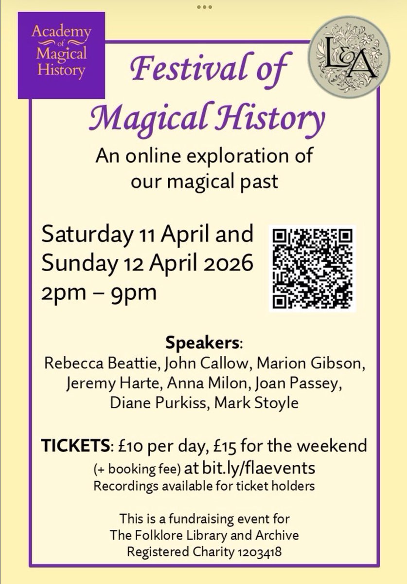 witchesetc's tweet photo. Festival of Magical History online weekend 11-12 April. I’ll be talking about the research for my new book Witchland! Tickets via QR code in photo 1. Please also enjoy random photo of my little dog, Friday, who might interrupt… https://t.co/oBHtRUhuxH
