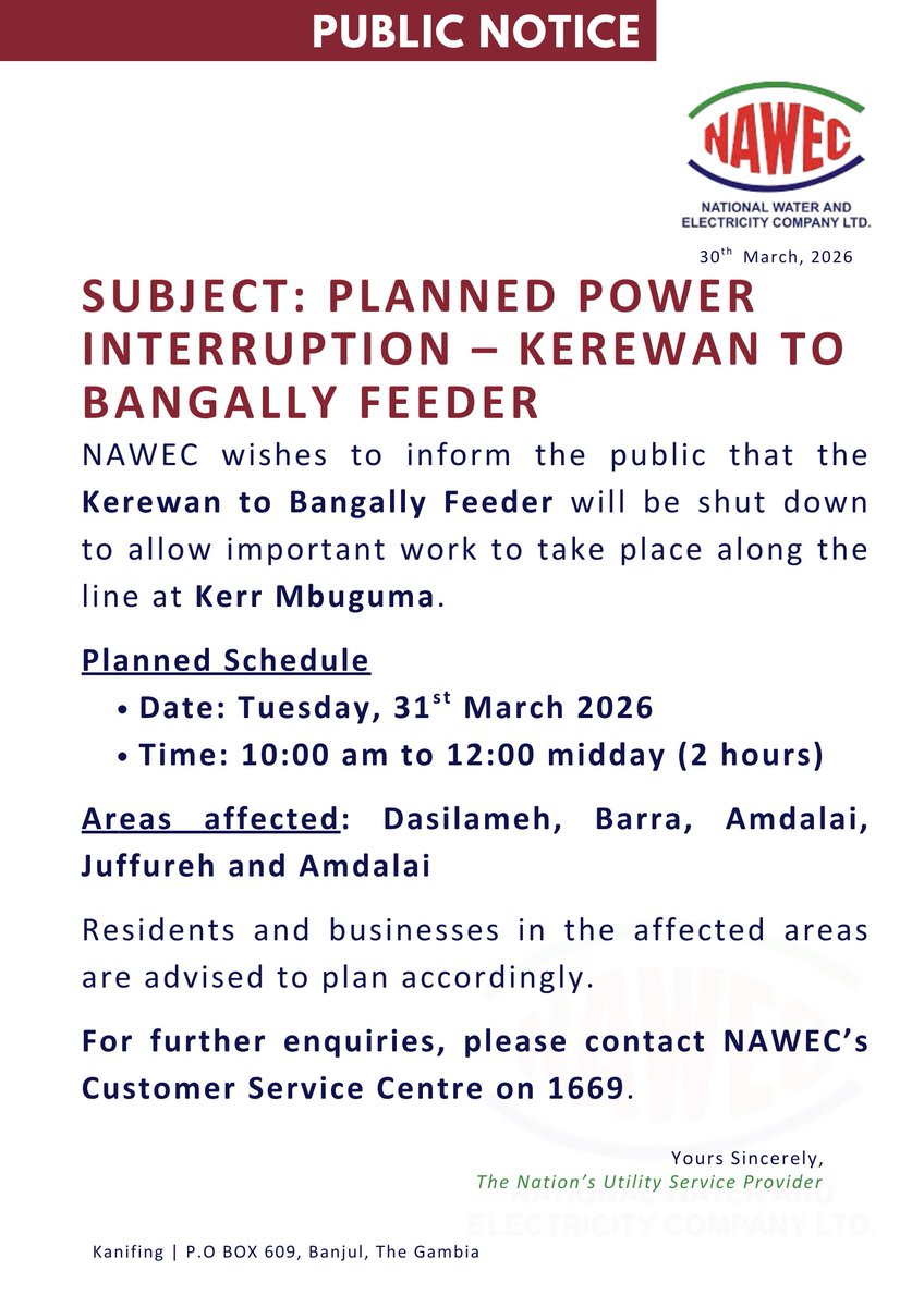 National Water and Electricity Company Limited tweet media