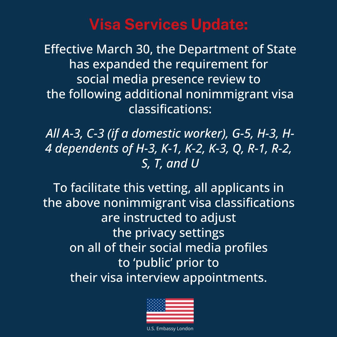 U.S. Embassy London Consular tweet media