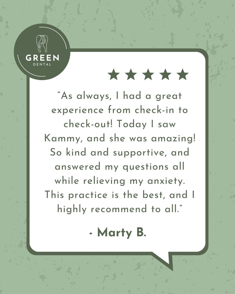 Marty, thank you for sharing your experience with our team. Providing a positive visit from check-in to check-out is always our goal. To read more patient reviews or share your experience, visit drgreendental.com/reviews.