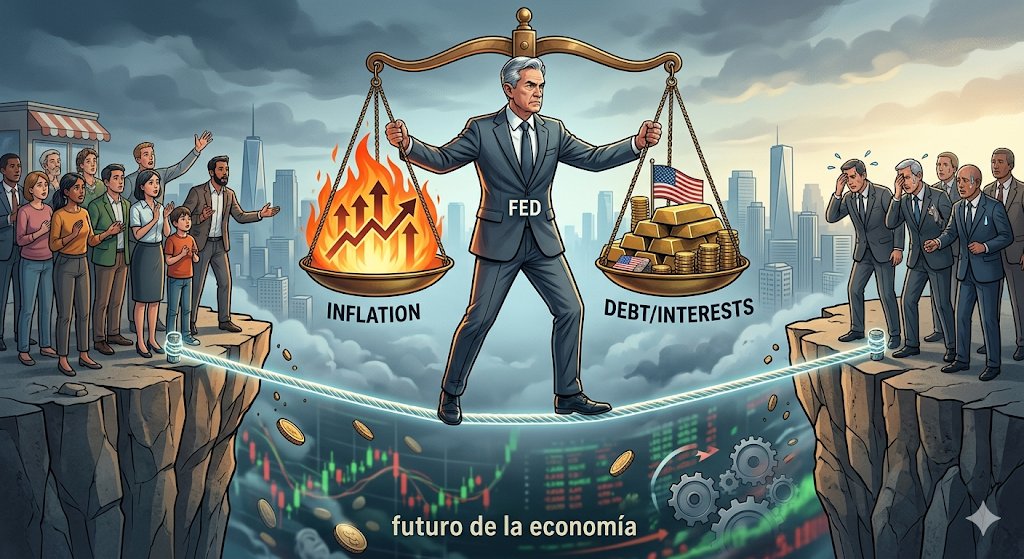 marclg36's tweet photo. Qué situación más crítica la de la FED:

Y qué peso toman los tipos de interés en el futuro de la economía.

Están atrapados:

- Si bajan los tipos podría favorecer aún más la inflación.

- Si los suben, se multiplican los intereses por la deuda estatal.

¿Cómo saldrán de ahí? https://t.co/jDgKQsrdOt