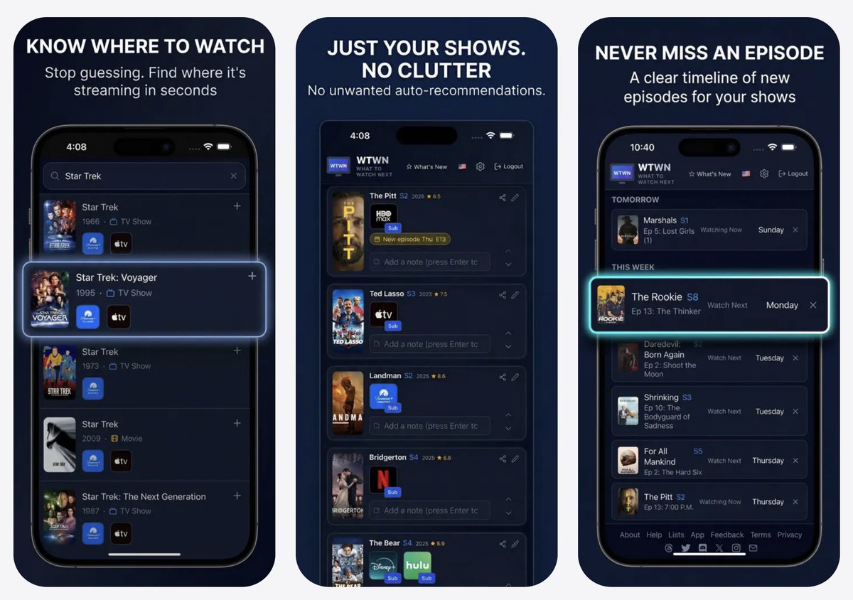 dannysullivan's tweet photo. My @wtwnapp TV &amp; movie watchlist app is now … a proper app, on iOS! It’s a simple way to track your TV shows, movies, and where they are streaming. No cluttered feeds or auto-recommendations. Just your watchlist. Download it here https://t.co/YTB6Fl6FwZ https://t.co/aqbMY8ANsI