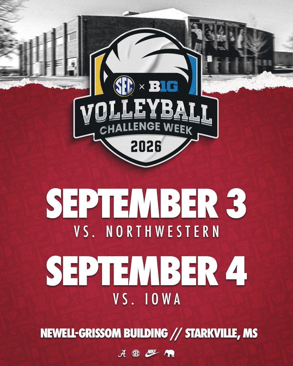 Alabama will take part in the inaugural SEC/Big 10 Challenge Week this fall, facing Northwestern and Iowa in Starkville!

#RollTide