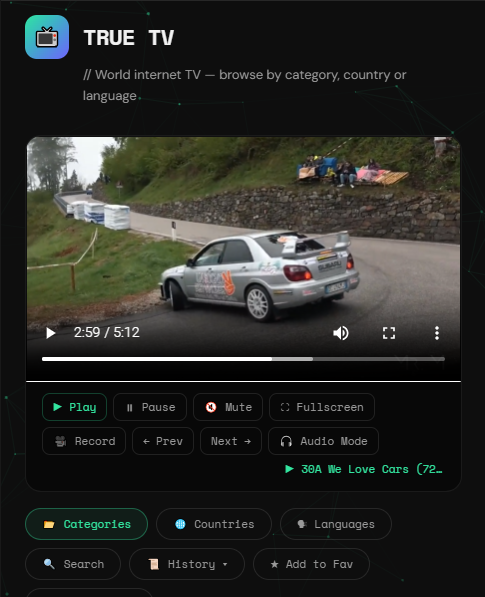 CHyena86701's tweet photo. 🚀 Record button added to TrueTV!

One-tap local recording — fully client-side, no server needed.

Now with:
✅ Favorites
✅ History  
✅ Audio Mode (radio-style)

Still 100% free, no signup.

👉 https://t.co/RxTAM7G1l6

#TrueTV #FreeTV #stream https://t.co/BCf77aA2J5