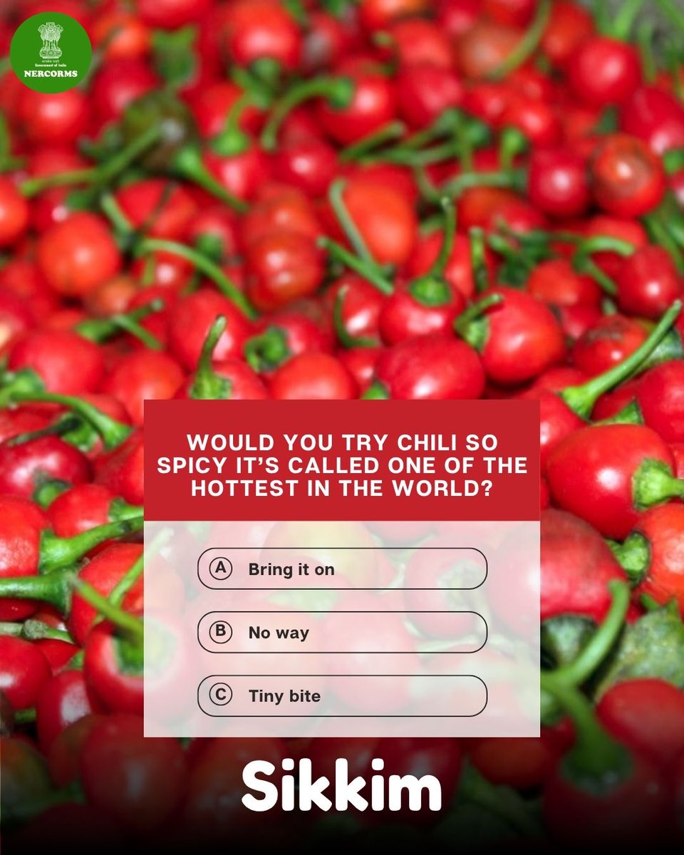 NERCRMSociety's tweet image. The best zing you've ever had, but still hot!

Would you ever give one of the world's hottest chillies a try?

#Sikkim #Northeast #farmtotable