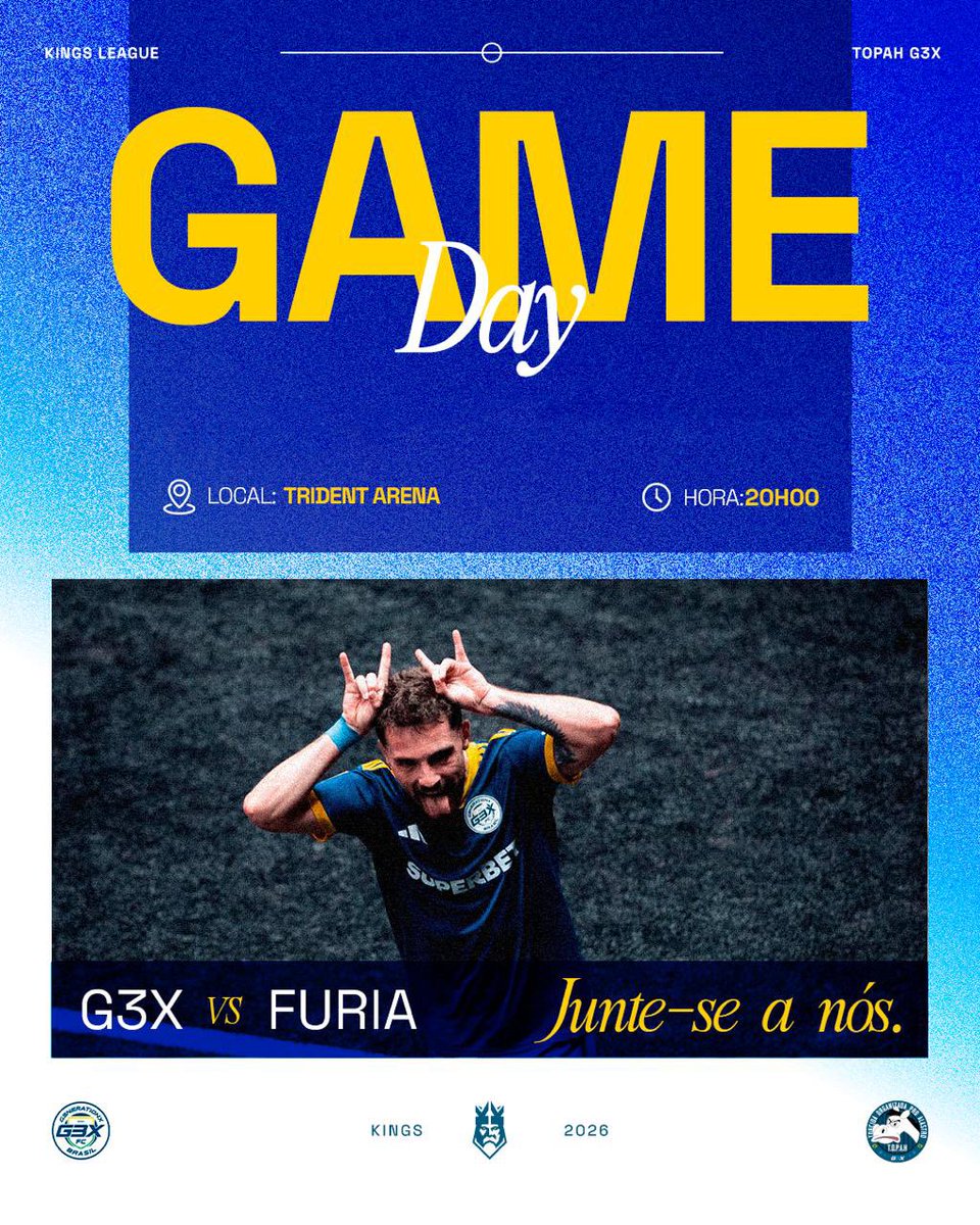 organizadag3x's tweet photo. 🚨🔥 DIA DE CLÁSSICO NA KINGS!

A segunda feira ja começa pegando fogo na kings league, e esse jogasso você nao pode perder. Então chega com a TOPAH que a festa vai ser linda 💙🔥

G3X vs Furia

📍Concentração: a partir das 18hrs

⏰ Jogo: 20hrs

#kingsleaguebrasil #topah #g3x https://t.co/V3inQLrZ1D