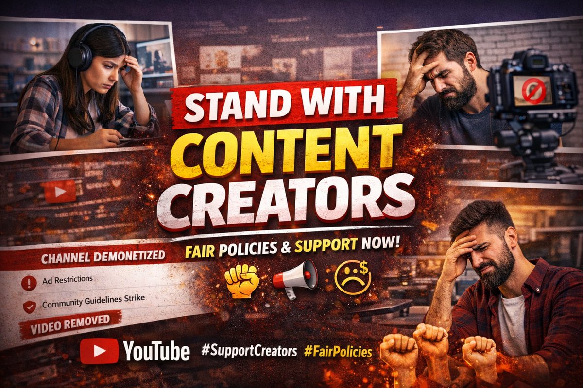 Hey YouTube, your policies are hurting genuine creators. Unclear strikes, demonetization, and zero transparency are not acceptable.

Creators deserve fairness, not fear. We stand with them. Fix this. ✊ <a href="/YouTube/">YouTube</a>  <a href="/Google/">Google</a> 
#YouTube #FairPolicies #SupportCreators