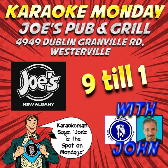 #Monday #Karaoke! Joe's Pub &amp; Grill 4949 E. Dublin Granville Rd. Westerville Monday Night 9-1! $10 for 10 wings and $5 Moscow Mules!
@614magazine @columbusdispatch @cityscenecolumbus #KaraokeNight #singers @westervilleohio @cityofgahanna @newalbanyohio
buckeyekaraokejunkies.com/index.html