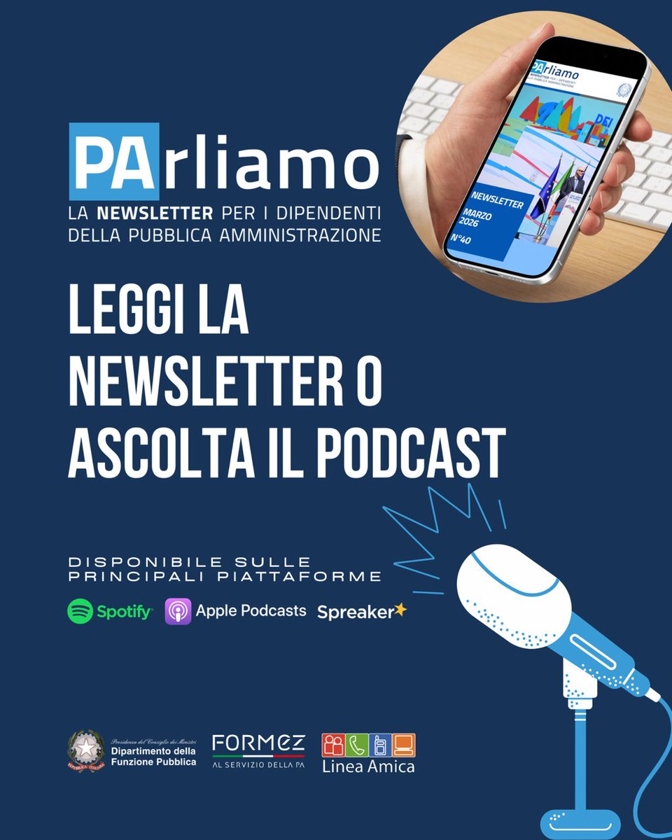 FunzPub's tweet image. 📣 È online il numero di marzo di #PArliamo, la newsletter della #PA.

​💻🎧 Eventi, #formazione, #contratti, #semplificazione e tanti altri temi in questo nuovo approfondimento mensile. PArliamo è anche podcast: ascolta o leggi tutte le news!
👉 shorturl.at/SdDj2