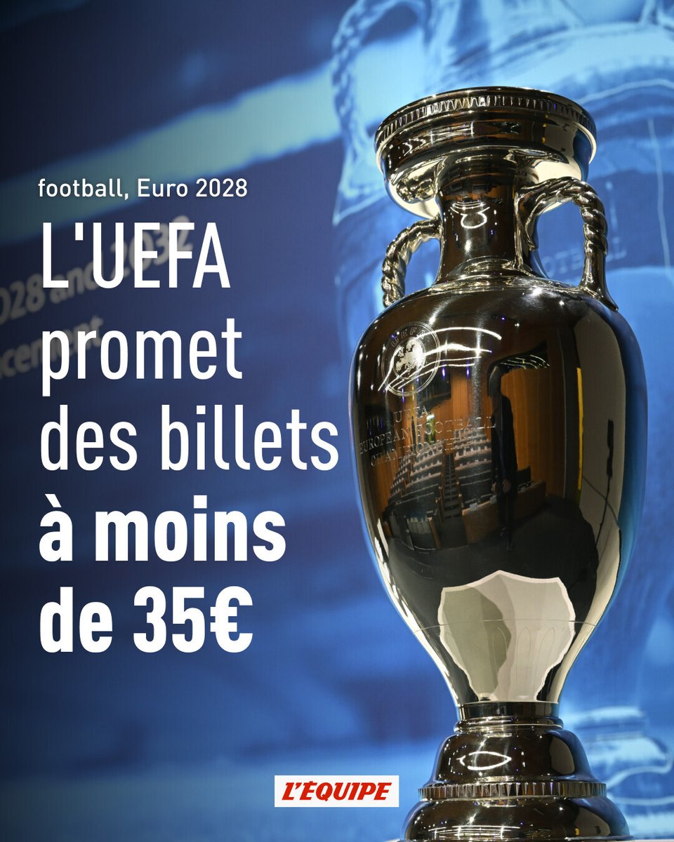 lequipe's tweet photo. Les supporters les plus chanceux pourraient assister à l'ensemble de l'Euro 2028, finale comprise, pour un budget total avoisinant 380 €.

➡️ https://t.co/Og8nsbSsPF https://t.co/fjuJjCbVw4