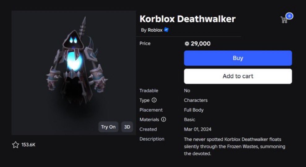 mattipav1's tweet photo. No way it actually happened..
The Korblox Deathwalker is back on sale for 29k Robux!
#Roblox #RobloxDevs #robloxplayer https://t.co/OKF0W3mRKY