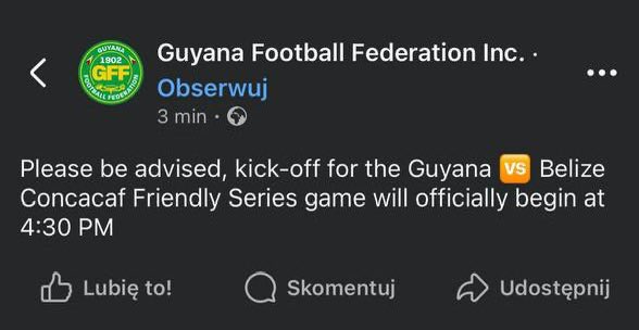 Guyana vs Belize 4.30 PM start.