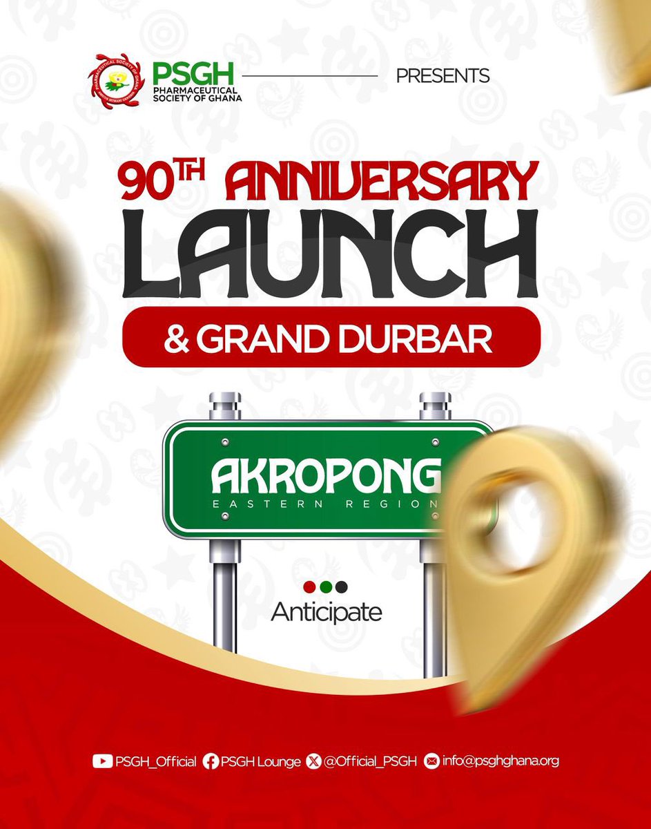 The PSGH anniversary train is heading to Akropong! 🔥🔥

The long awaited 90th Anniversary Launch &amp; Grand Durbar is finally here.  

Feel the hype, vibe the vibe, and get ready for nonstop excitement in the Eastern Region! 🎊👏 

#PSGHat90
#ScienceImpactLegacy
#KnowYourPharmacist