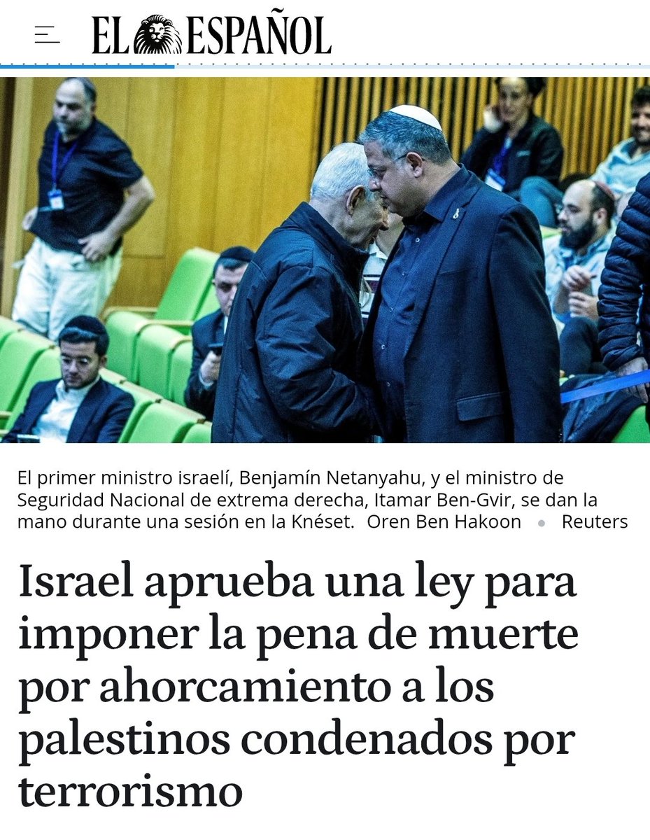 Licencia para matar institucionalizada.

Israel, además de ser el único país que legalizó la tortura, ahora se prepara a asesinar a los miles de palestinos que tienen en sus cárceles. Eso sí, de manera “legal”.

No me voy a cansar de decirlo: el Estado sionista de Israel es el