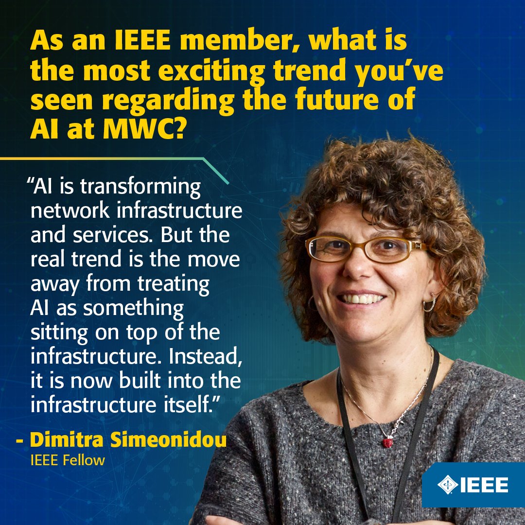 IEEEorg's tweet image. Looking back at #MWC26, AI was one of the most talked-about technologies shaping the connectivity landscape. #IEEE Fellow Dimitra Simeonidou shares her perspective on how it may affect networking infrastructure.
