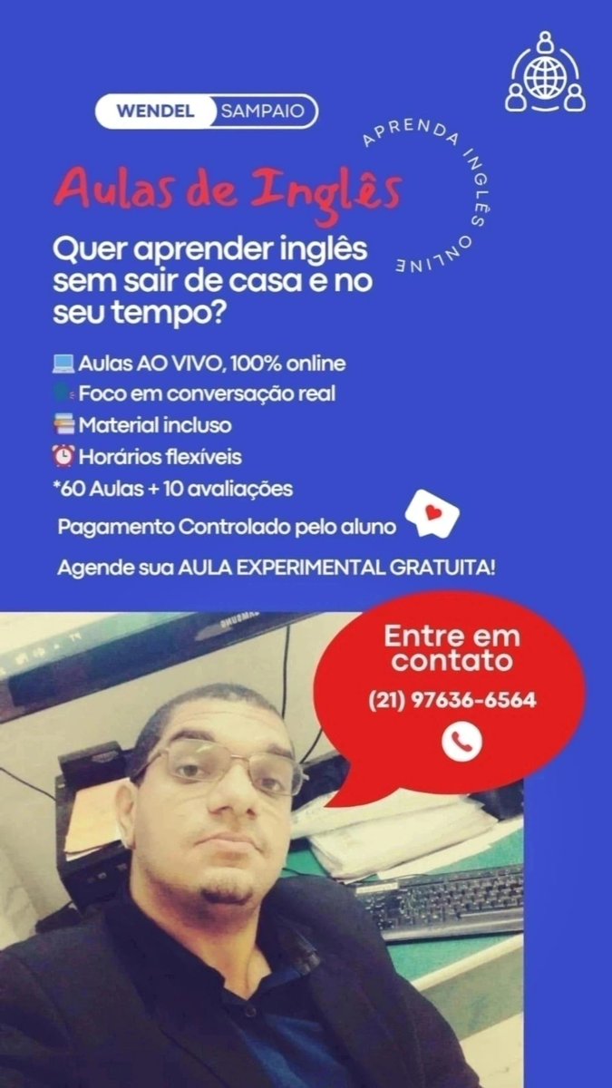 Wendelsampai0's tweet photo. Precisando falar inglês? Sou a pessoa certa para te ajudar. Comigo você encontrará:
* Aulas com teoria e prática
* Formas de pagamento diferenciadas 
* Material gratuito com links de pronúncia do Google e Cambridge. 
* Horários flexíveis. 

Mande um oi: 
https://t.co/Q1nYsfSRZ4 https://t.co/7yWJWvOffB