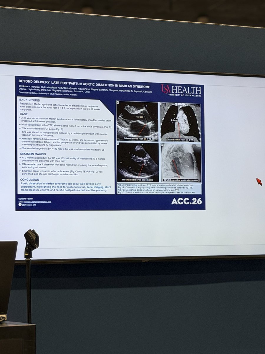 Deeksha_a94's tweet photo. My first moderated poster! So grateful to my program. Loved the engagement and discussion ❤️ #WIC #ACC26 #marfans @ACCinTouch https://t.co/J0ZZnL7tOM