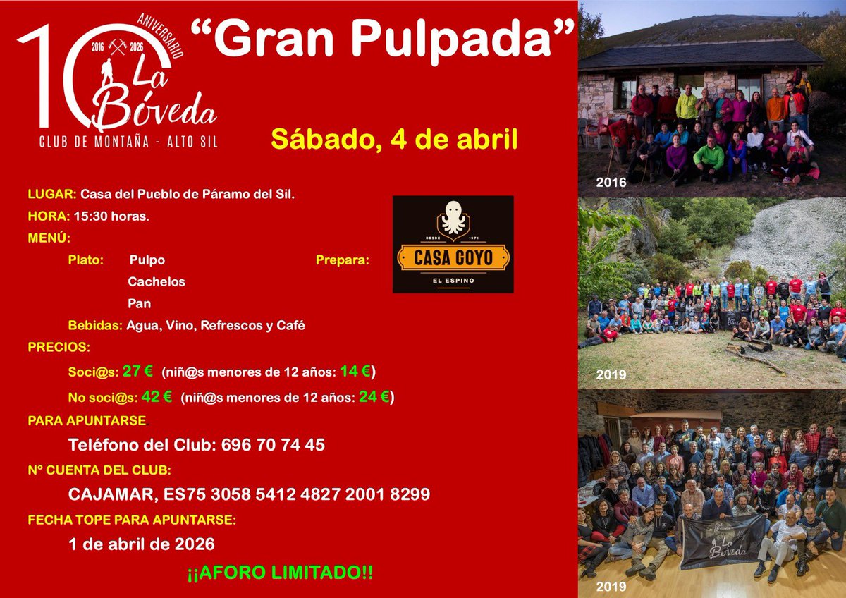 ClubBoveda's tweet photo. 🏔️Ruta Ángel del Sil | Los pasos del poeta.
14 km desde Páramo del Sil hasta el Alto de Primout entre montañas, historia y versos.

📍 Salida: Plaza El Xixon de Páramo del Sil, 8:30h
📏 Distancia: 14 km
🥾 Dificultad: Moderada

📲696707445

#ClubDeMontañaLaBóveda #ParamodelSik https://t.co/hBBqy2Aq7k