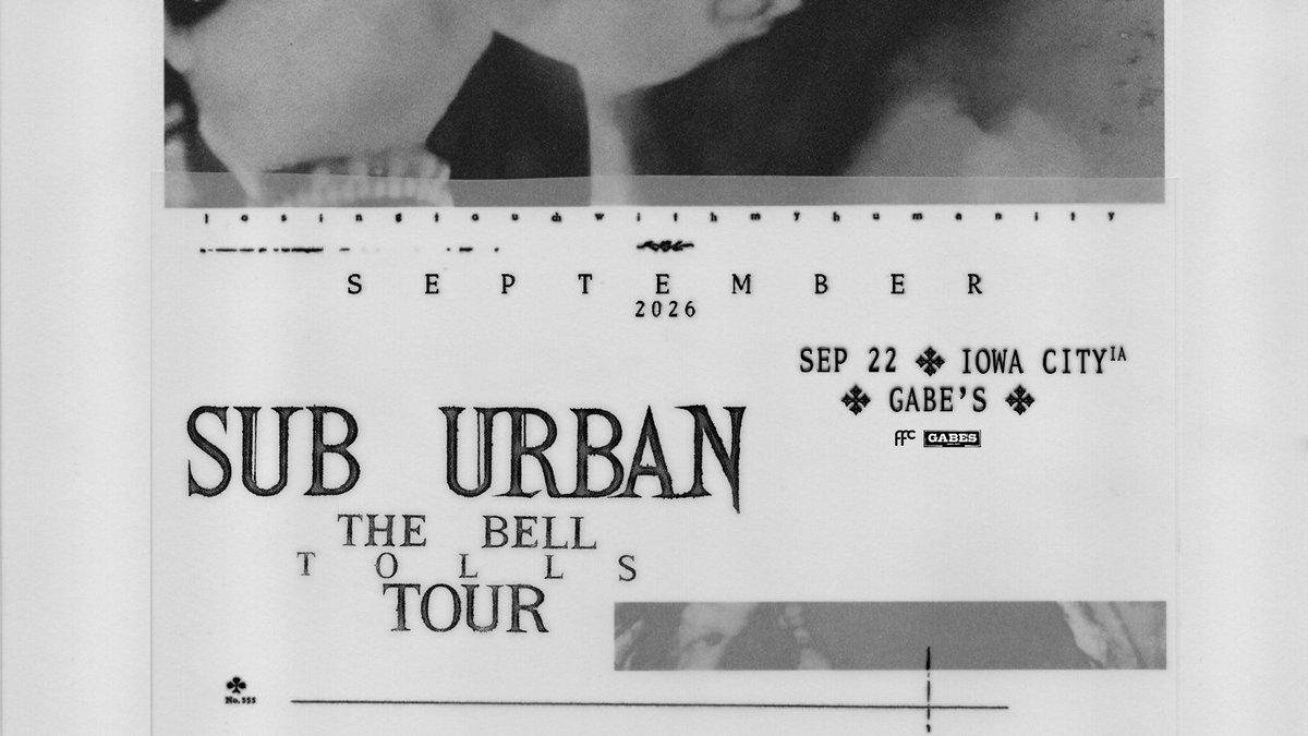 firstfleet's tweet photo. Just Announced! ☎️ Hitting you up to let you know @ThatSubUrban is headed for Iowa City, IA! See him at @IowaCityGabes on September 22nd.

Local presale code: STAYSTILL
Code valid Thurs, April 2nd 10 AM to 10 PM.
Tickets on sale Fri, April 3rd at 10 AM // https://t.co/Zdkr8dPbZw https://t.co/QkoM2GkVxw