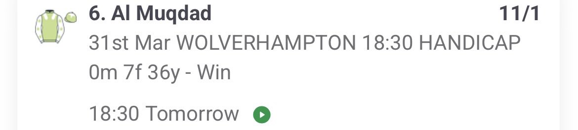 EarlyBirdBets_'s tweet image. 🚨 FREE Value Bet of the Day! 🚨
🏇6 Al Muqdad @ 11/1 e/w (Wolverhampton 18:30) on SkyBet/PaddyPower/Betfair
Don’t miss out! Bet now and don’t take a shorter price! 💰
#EarlyBirdBets #FreeTip #bettingtips