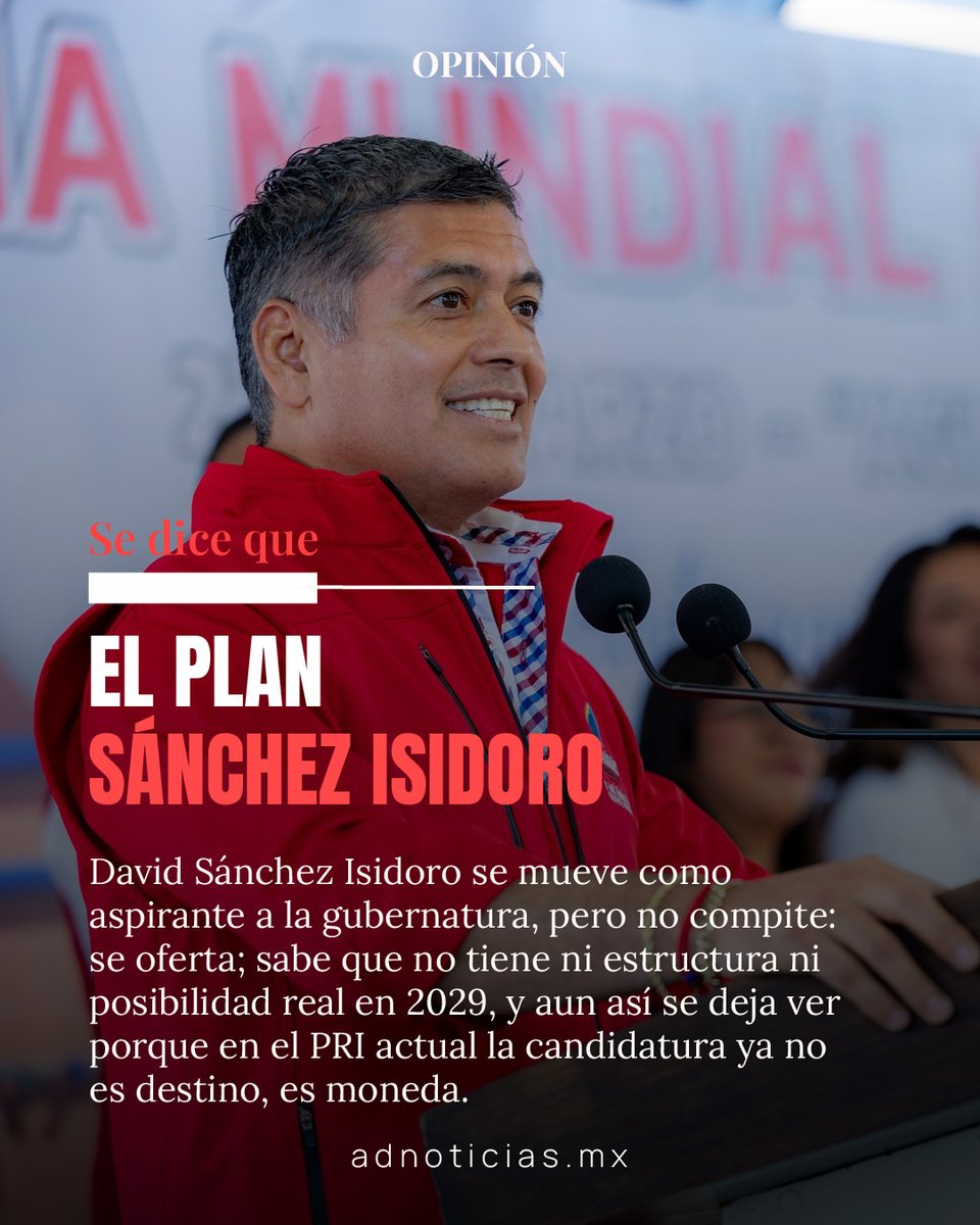 ADNoticiasMex's tweet image. #SeDiceQue | Hay candidaturas que no buscan ganar.

Buscan negociar.

En el #PRI mexiquense, algunas aspiraciones funcionan más como moneda que como proyecto.

No es competencia.
Es cálculo.

La columna completa en:
wp.me/pe9xXn-2Pwy