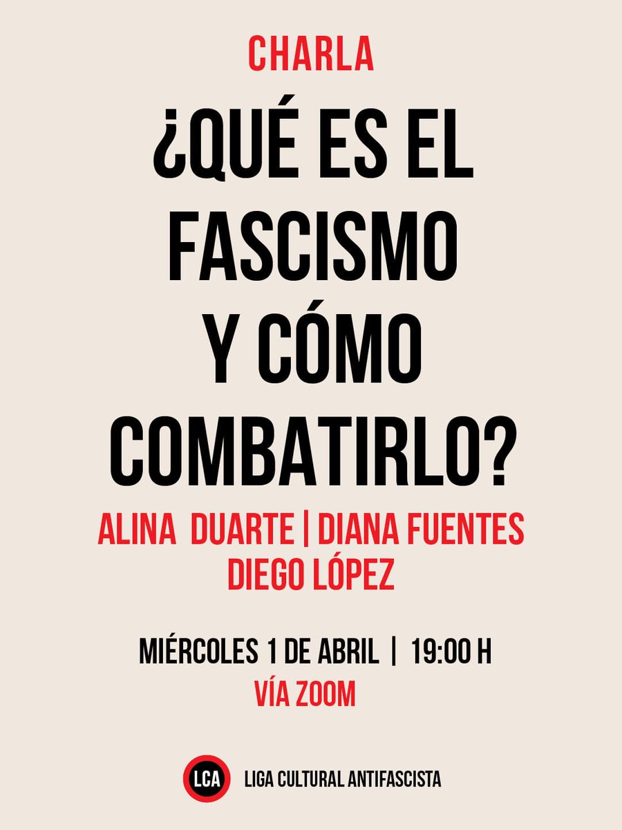 Hacemos una atenta invitación a reflexionar en colectivo sobre los avances del fascismo, sus implicaciones y sobre lo que podemos hacer desde la cultura. 

Inscríbete aquí: docs.google.com/forms/d/e/1FAI…