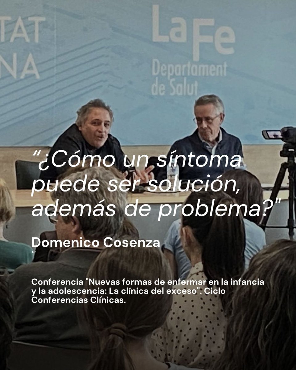 semcfValencia's tweet photo. El pasado 27 de marzo, abrimos una conversación en torno a una pregunta que insiste en la clínica actual. “Nuevas formas de enfermar en la infancia y la adolescencia: la clínica del exceso”
Intervinieron Doménico Cosenza, Miguel Ángel Vázquez y Nuria Yáñez. https://t.co/ZWPLGPsWbj