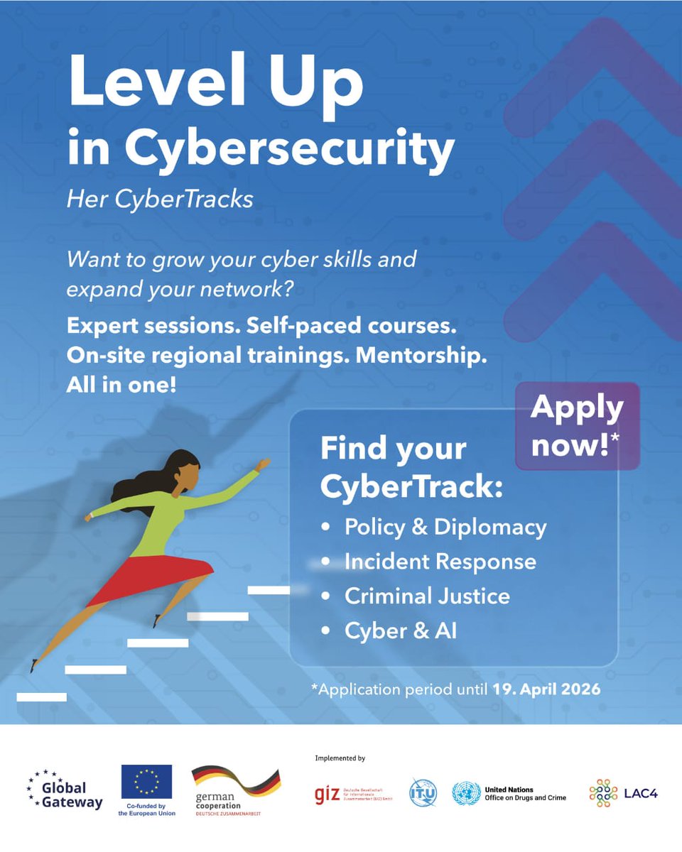 📣 Applications are open for the 4th edition of #HerCyberTracks!
A 5-month hybrid programme for women in cybersecurity to grow skills, accelerate careers, and build global networks 🌍
🗓 Apply by April 19, 2026

Click this 🔗 itu.int/en/ITU-D/Cyber…
#WomenInCyber #Cybersecurity