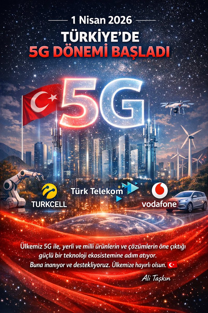 alitaskin's tweet photo. 1 Nisan 2026…
Türkiye için sadece bir teknoloji lansmanı değil; dijital ekonomide yeni bir rekabet döneminin başlangıcı.

5G ile birlikte, yerli ve milli çözümlerle güçlenen bir teknoloji ekosistemi oluşturmak artık bir tercih değil, stratejik bir zorunluluk.

Bu dönüşüm; https://t.co/44VXY0oIdI