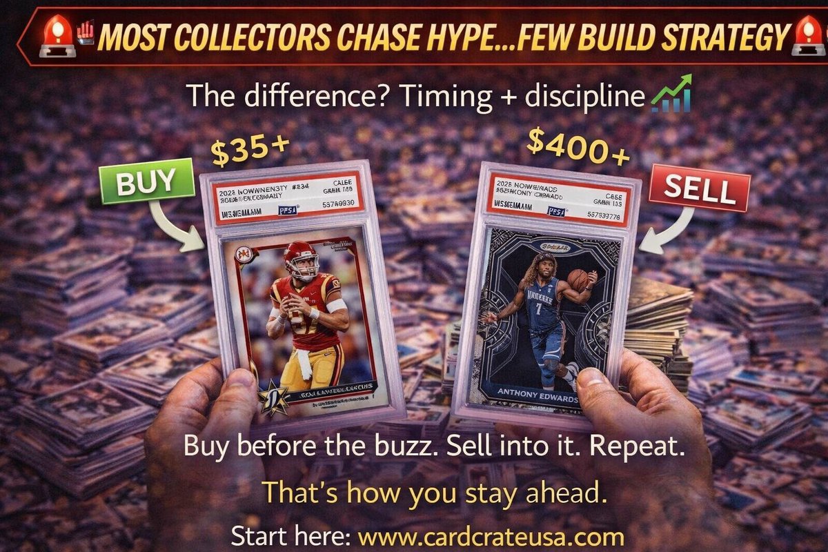 CardCrateSports's tweet image. 🚨 Most collectors chase hype… few build strategy 🚨

The difference? Timing + discipline 📈

Buy before the buzz. Sell into it. Repeat.

That’s how you stay ahead.

Start here: cardcrateusa.com

#sportscards #thehobby #cardcollecting #tradingcards #sportscardmarket