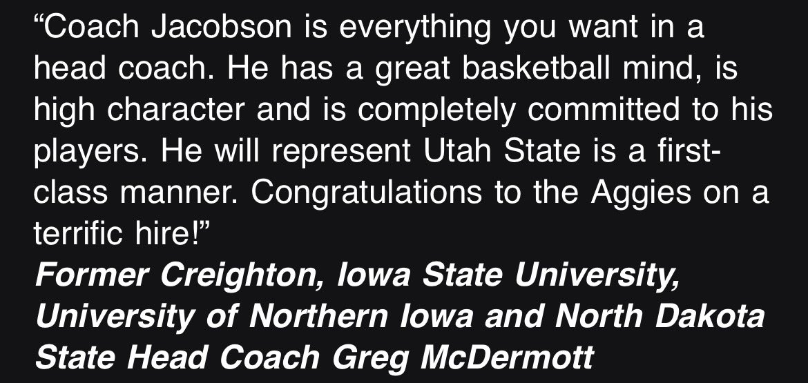 TheAggship's tweet image. Pretty good trio of coaching references for Ben Jacobson from Utah State’s release