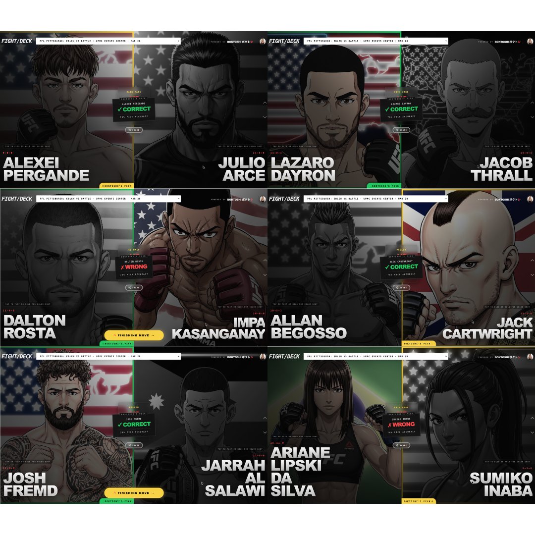Fightdeckai's tweet photo. March 28th was a rough night. UFC Seattle and PFL Pittsburgh both came in hot with upsets and Boktoshi took some hits. He already studied the tape, rebuilt and recalibrated his model for next week's cards. Excited to see the results! #mma #ufc #pfl https://t.co/SzVSAtFooV