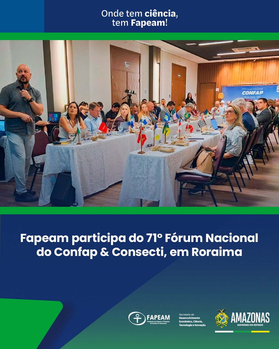 👥 A Fapeam participa do 71º Fórum Nacional Consecti &amp; Confap, com a presença da diretora-presidente, Márcia Perales Mendes Silva. O evento tem como objetivo fortalecer a articulação institucional entre os sistemas estaduais e federais de fomento à pesquisa e à inovação.