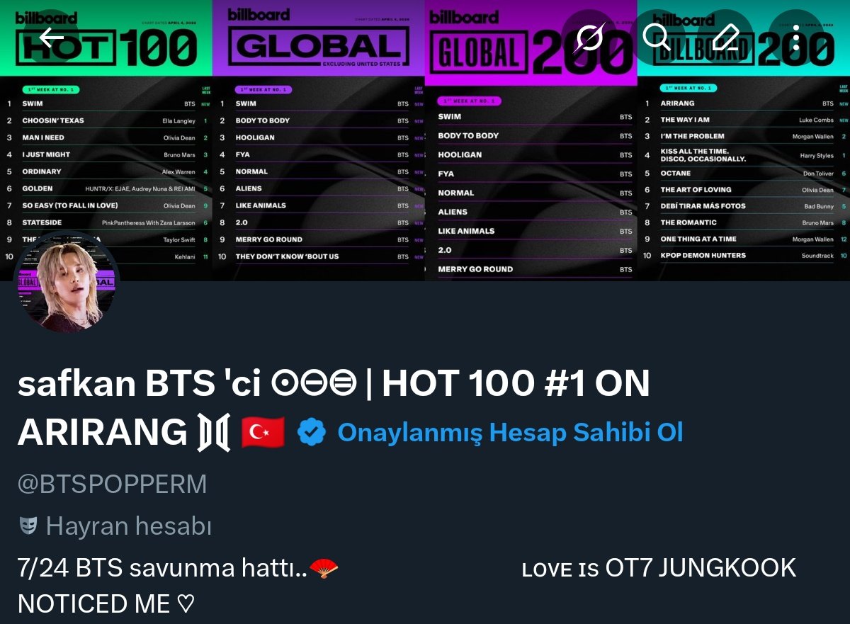 safkan BTS 'ci ⊙⊝⊜ | HOT 100 #1 ON ARIRANG ⟭⟬ 🇹🇷 tweet media