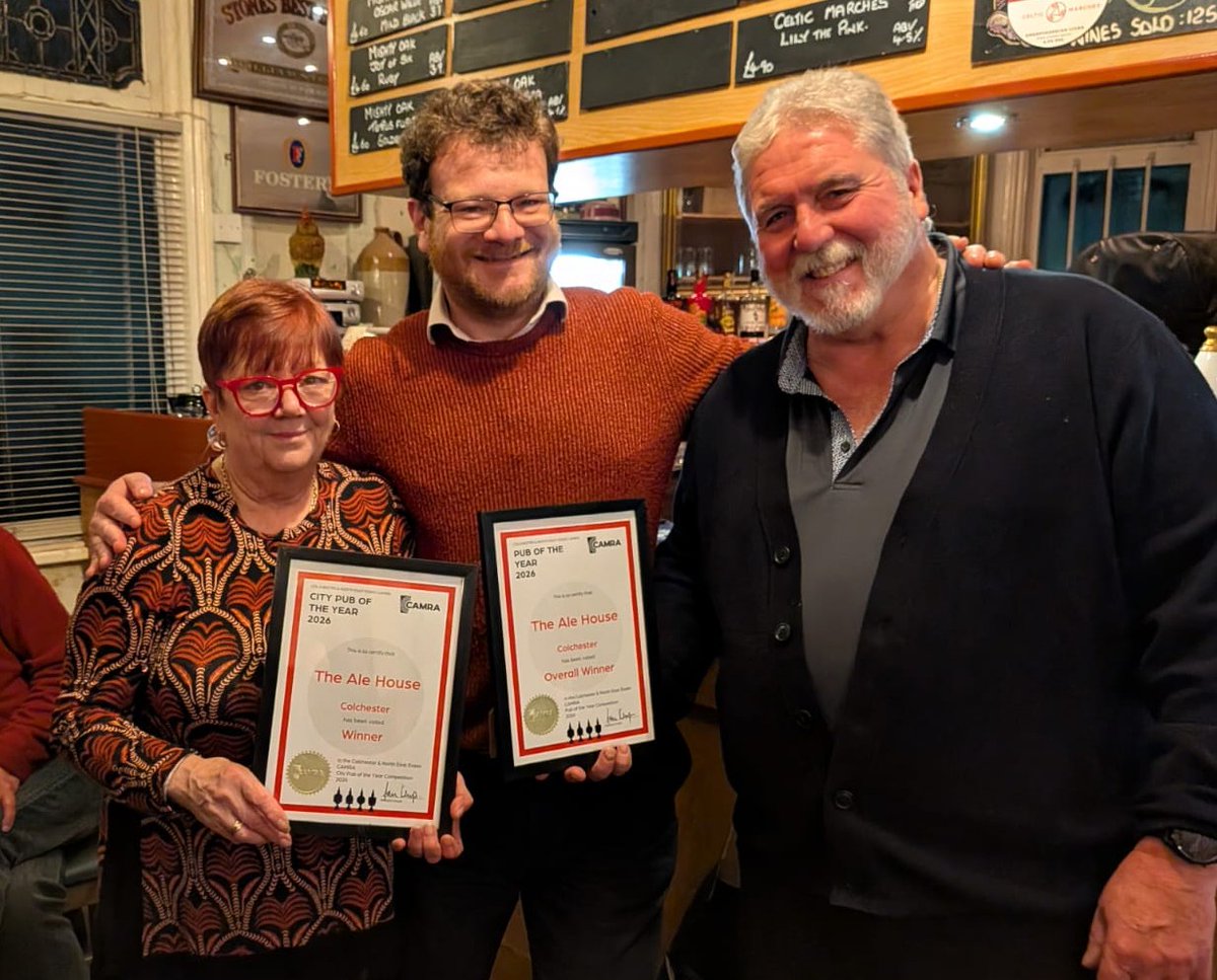 colCAMRA's tweet image. Tonight we presented the Ale House with the awards for being the Highly Commended Cider Pub of the Year, plus Winner of both the City Pub of the Year for 2026 &amp;amp; Overall Pub of the Year 2026 - Congratulations!

#Pubs #Colchester #RealAle #Beer #Cider #RealCider #PubOfTheYear #PotY
