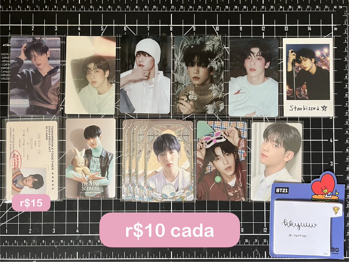 ★  vendo / venda txt

— photocards regulares, pobs &amp; concept do soobin ; tomorrow, chikai, gbgb, star kisses, freefall, magic, foe, freeze, savior ;
— preferência pra quem levar algum da segunda imagem ;
— feedbacks no insta @ ppupbin

🧋 valores na imagem + frete fixo de r$13