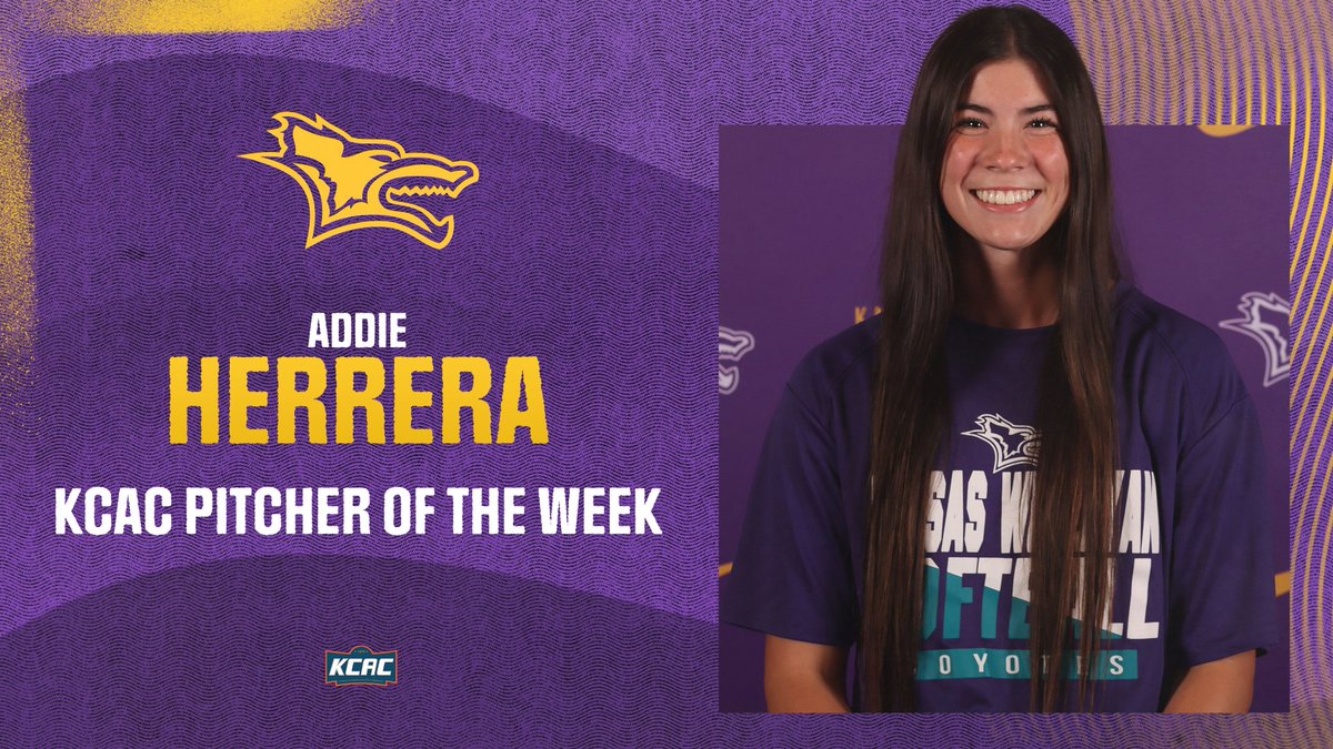 kwucoyotes's tweet photo. A pair of complete game shutouts for freshman Addie Herrera earns her pick as KCAC Softball Pitcher of the Week!! https://t.co/AYJo5Uv7Ty