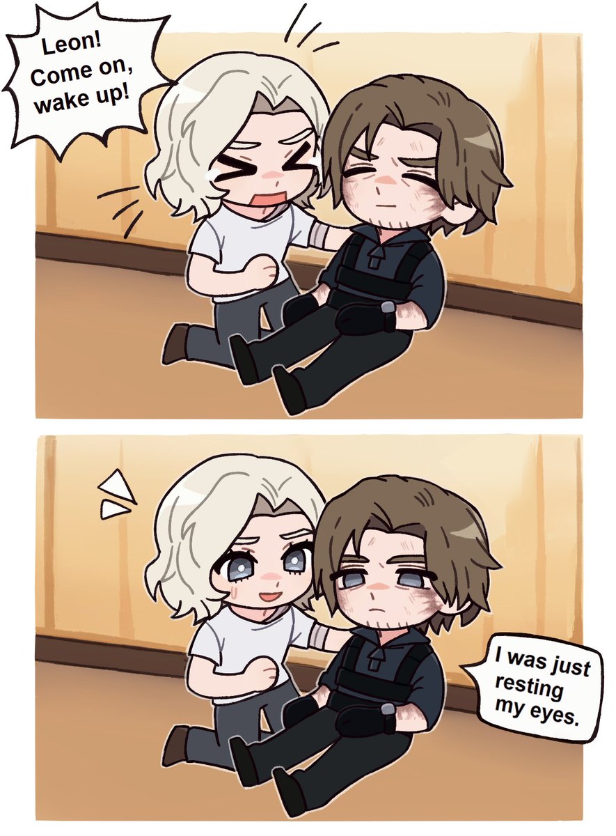 NightmareX47's tweet image. Leon loves when he resting 😂

#REBHFun    #Grace #Leon #RE9