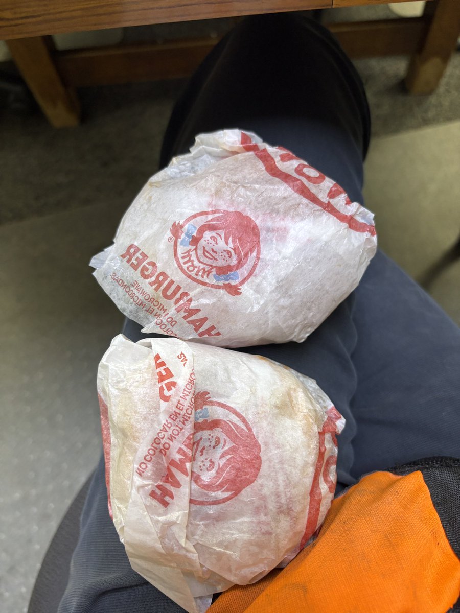 softw1sh's tweet image. coworker got me 2 cheeseburgers bc my stomach kept growling,,, they fit on my leg !