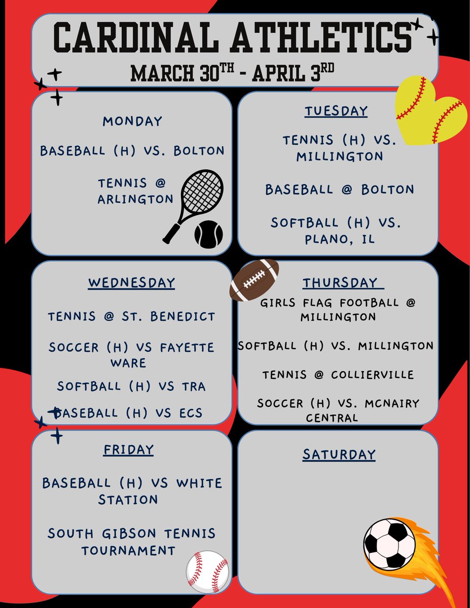 BrightonCards's tweet photo. It’s a busy week in Cardinal Nation packed full of action. Come out and support our @BrightonHighTN athletes! #LetsGoCardinals #AllCardinalsAlways https://t.co/q4uxcqfF9r