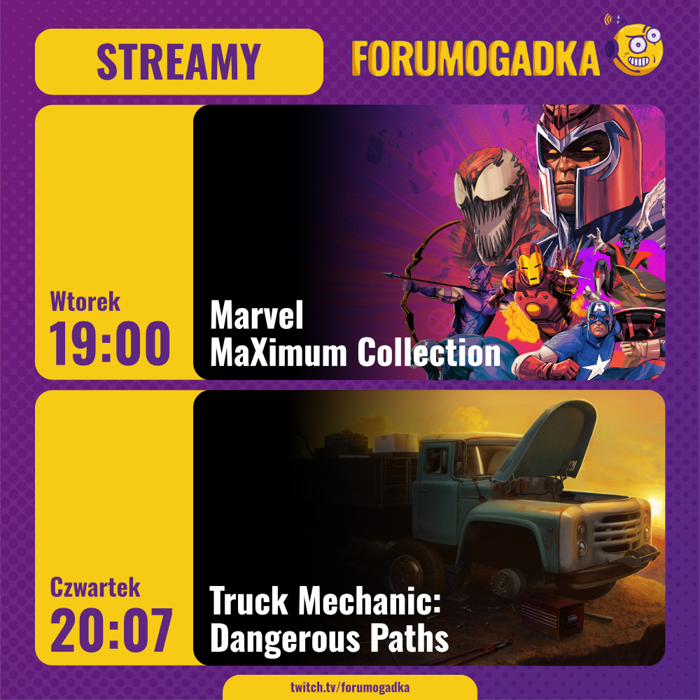 Po czym poznać, że końcówka marca i początek kwietnia nie rozpieszcza graczy?

WTOREK - 19:00 - Na jednym żetonie?

CZWARTEK - 20:07 - Symulator bycia ciężarówką

Do zobaczenia na twitch.tv/forumogadka