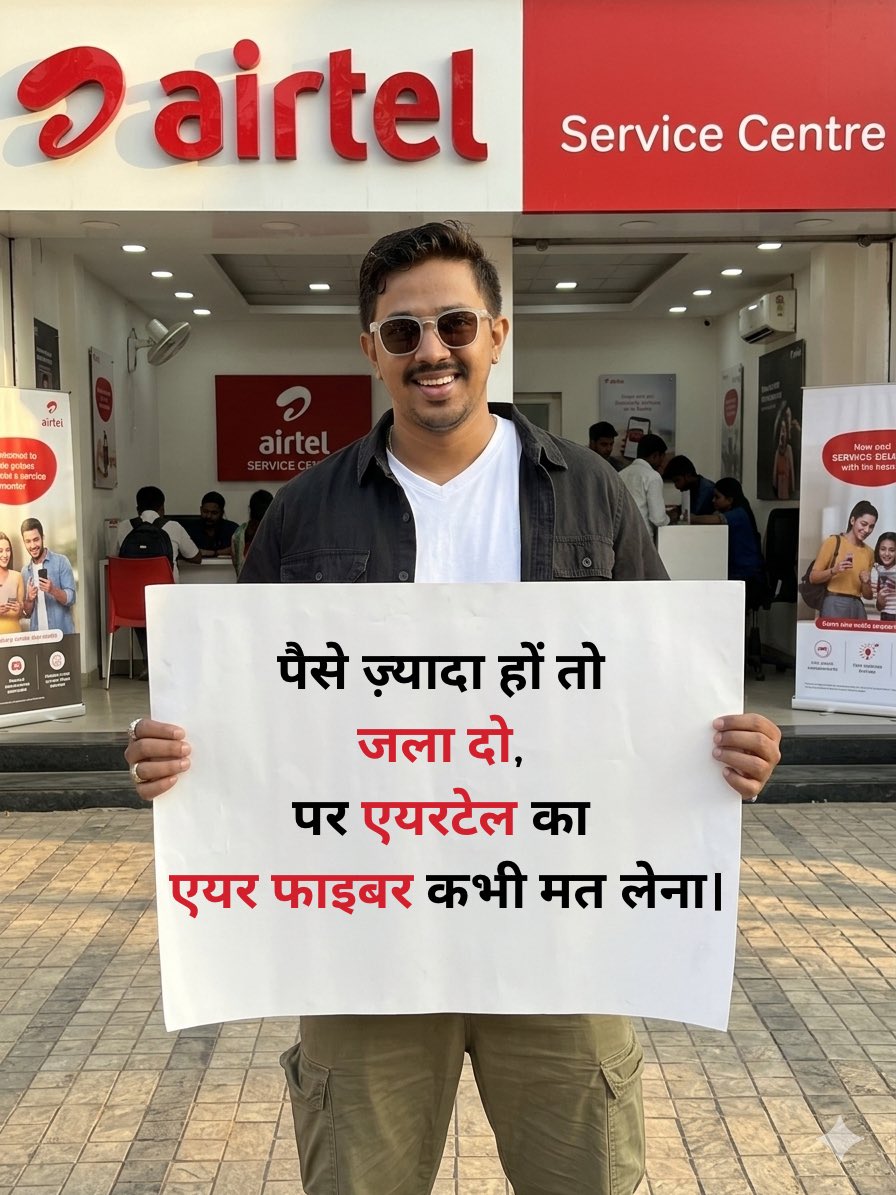 sushobhchavan's tweet image. अगर आपके पास पैसे ज़रूरत से ज़्यादा हैं, तो उन्हें माचिस दिखा देना बेहतर है, लेकिन भूलकर भी Airtel AirFiber मत लेना। आग कम से कम सुकून तो देगी, ये कनेक्शन तो बस खून जलाएगा! 🔥💸 #AirtelAirFiber #WorstService #AirtelIndia