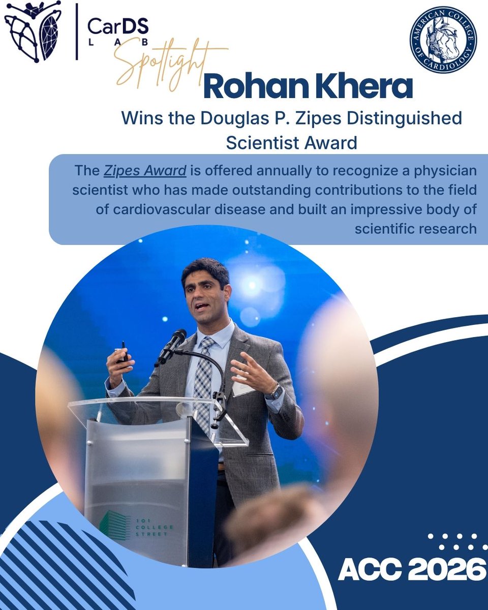 cards_lab's tweet photo. Huge congratulations to CarDS Lab Director, Dr. Rohan Khera @rohan_khera on receiving the Douglas P. Zipes Distinguished Scientist Award! 🏆

The award honors Dr. Khera's outstanding contributions to the field of #cardiovascular disease and impressive body of scientific research.

We are proud to celebrate this important recognition!

@YaleMed @Yale