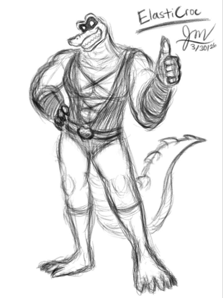 Typical4rtist's tweet photo. I had an urge to draw this croc last midnight!
He’s originally created by “pandarodagreat”.
https://t.co/GqFnfLGlTC
#elasticroc #levicohen #crocodile #stretchysuperpower #stretchyartday #malleable #elasticman #elasticfur #furryart #stretchy #superhero #squishy #compression https://t.co/Lsnix7HHpf