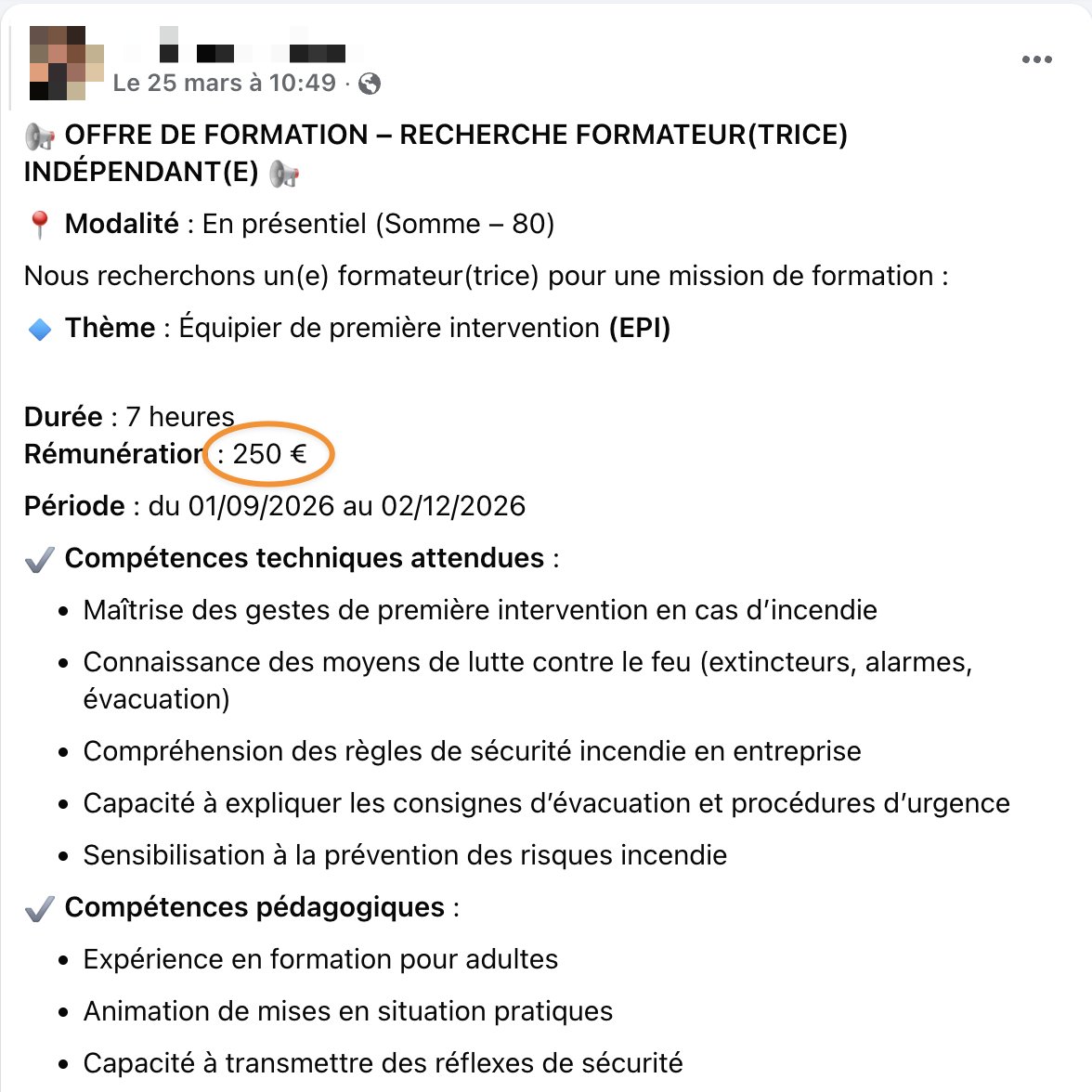 whotrain_com's tweet photo. Un OF vend une formation EPI 2 000€. 
Elle paye le formateur 250€ pour l'animer. 
Non, ce n'est pas un poisson d'avril. 

@whotrain_com, changeons le modèle ! https://t.co/BbdoaJekQl