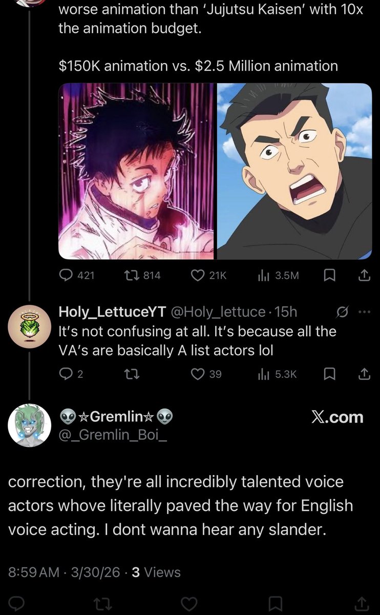 So bro thinks I’m slandering the actors? When I’m talking budget they blocked me lol crazy