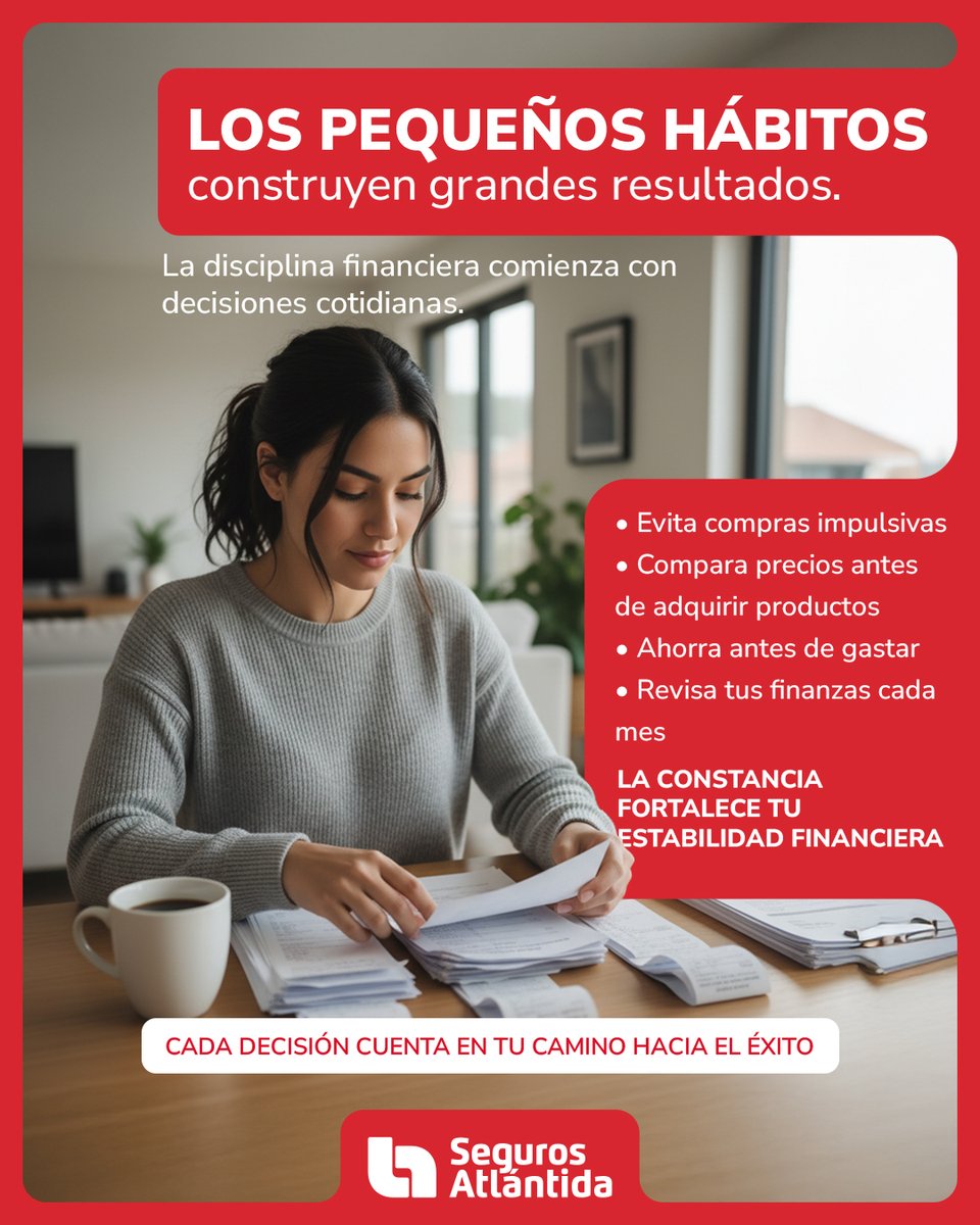 SegAtlantida's tweet photo. Los pequeños hábitos que practicas cada día construyen tu estabilidad financiera.

Evitar compras impulsivas, ahorrar con disciplina y revisar tus finanzas regularmente son decisiones que marcan la diferencia.

Construye hoy un futuro más sólido y cotiza aquí:👉 https://t.co/oFrSUOnxEZ

#EducaciónFinanciera #SegurosAtlántida