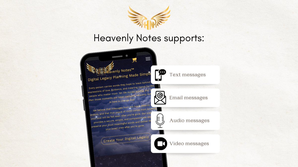Heavenly_Notes_'s tweet image. Text. Email. Audio. Video.

@Heavenly_Notes_  supports all four — so you can leave your message exactly the way you want.

Securely stored. Privately delivered. 💙
heavenlynotes.cloud
#HeavenlyNotes #HowItWorks #DigitalLegacy