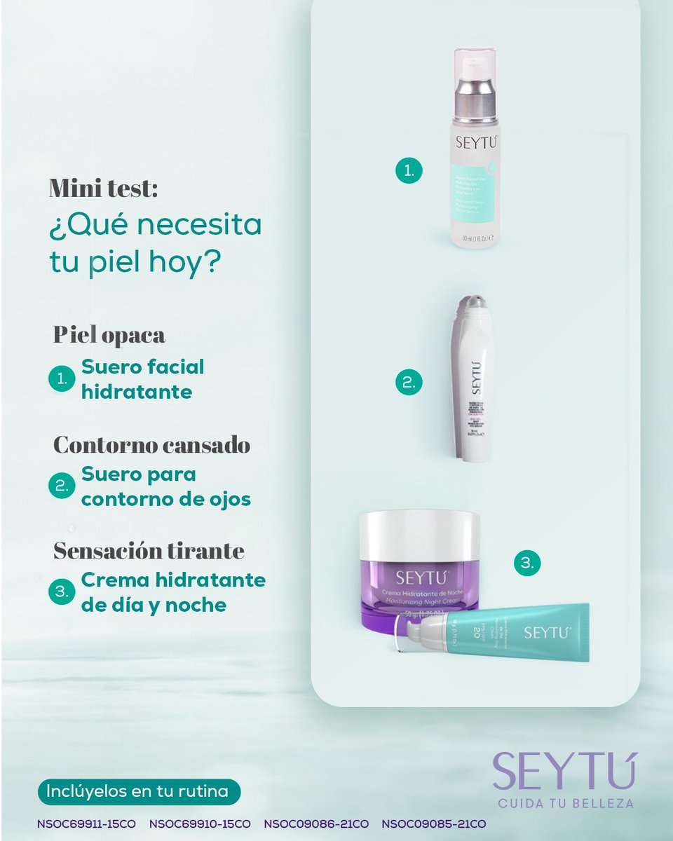 Tu piel cambia cada día. Identifica lo que necesita y responde con hidratación específica con SEYTÚ. 💜

✨Guarda esta guía para tu rutina diaria y adquiere tus productos con la asesoría profesional personalizada conmigo: Jorge Betancourt🤳🏻

#Cuenca #Cañar #Machala #CuidadoFacial